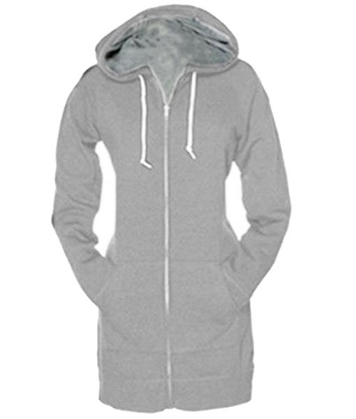 Womens Grey Zip Up Long Sleeve Hoodies & Sweatshirt