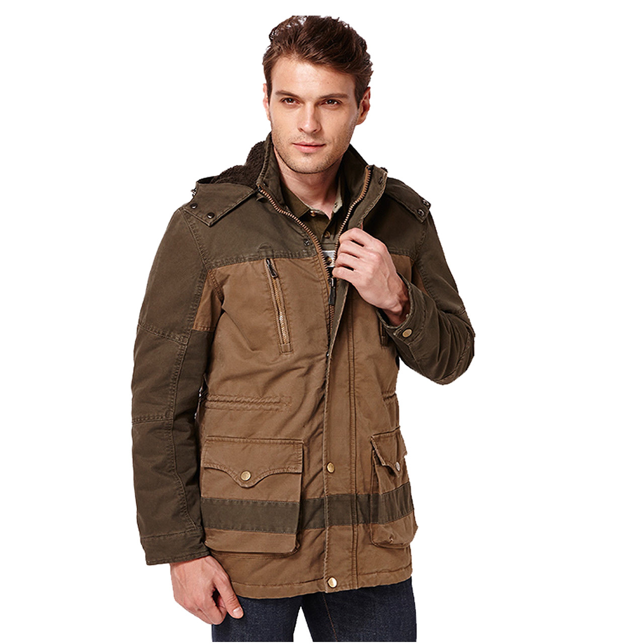 Skylinewears Army-Green Mens Pocket Multi Overcoat