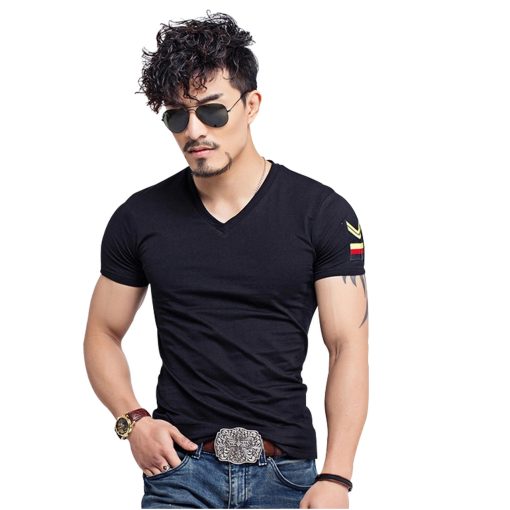 Men's Black Slim Fit V-Neck T-Shirts