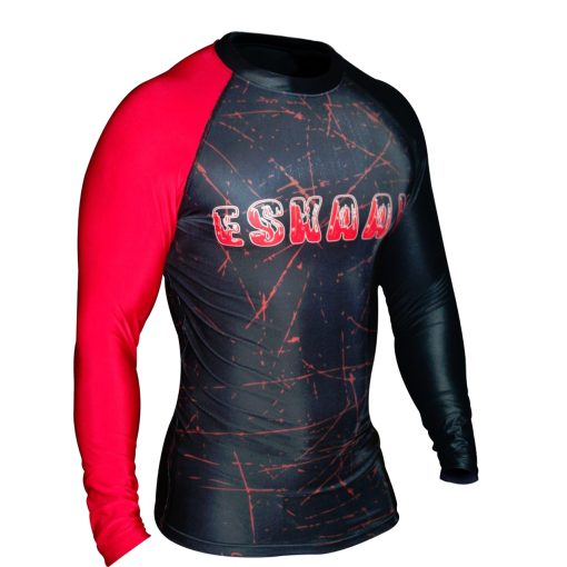 Mens Red-Black Long Sleeve Rash Guard Shirt