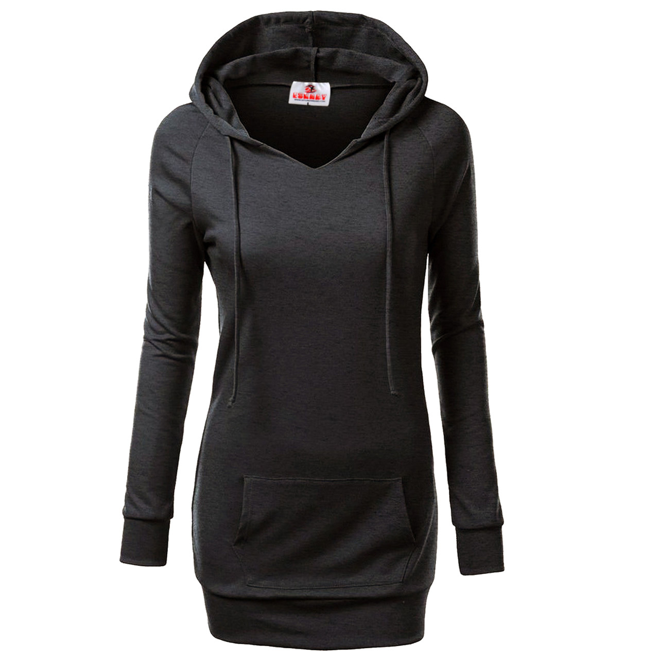 Womens V - Neck Charcoal Long Sleeve Hoodie & Sweatshirt