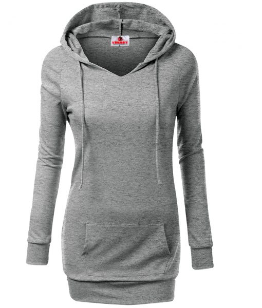 Womens V - Neck Grey Long Sleeve Hoodie & Sweatshirt