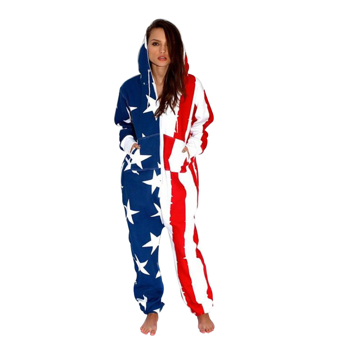 Womens UsFull/RedBlue Onesie Zipper Hoodie Tracksuit