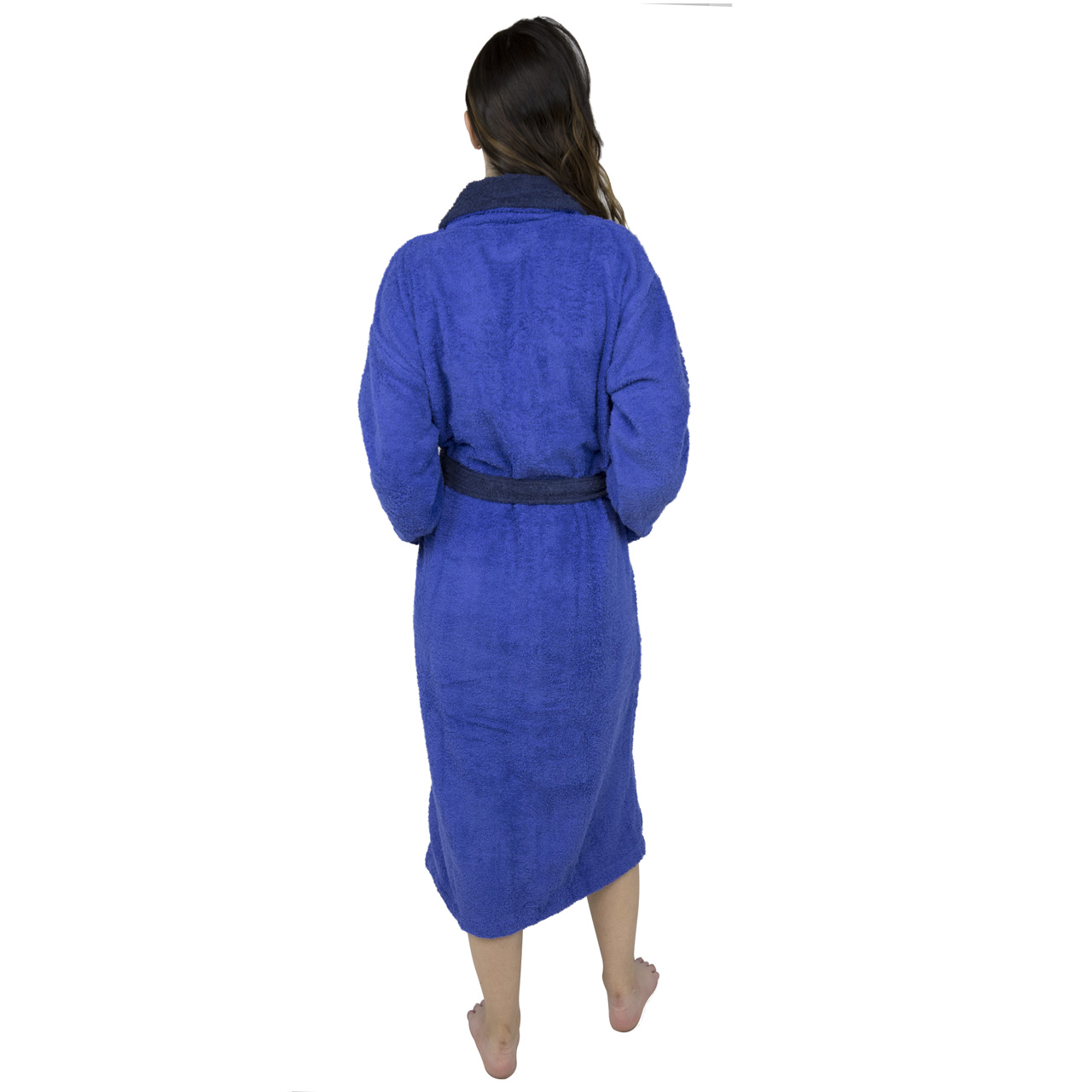 Womens Terry Toweling Cotton Bathrobe Dressing Gown Robe-Blue 