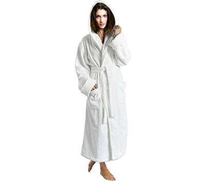 Women's White 100% Terry Cotton Hooded Bathrobe Toweling Robe ...