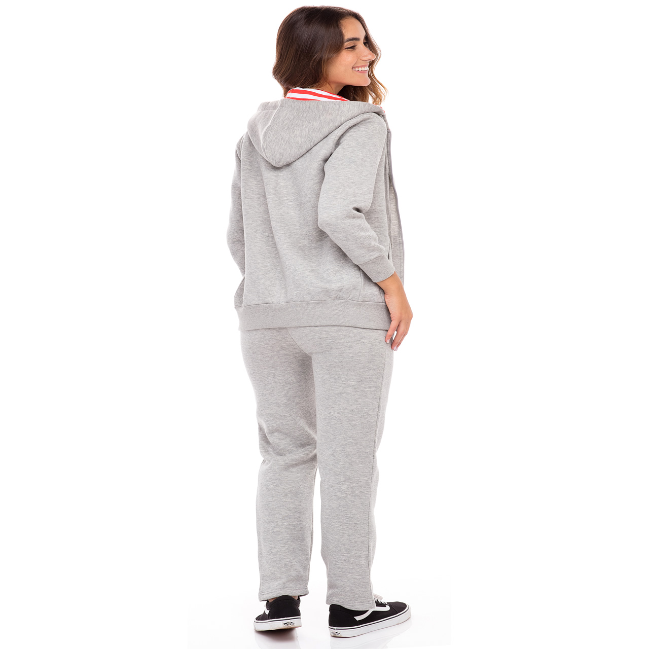 Womens Gray Patch Athletic Zip Fleece Tracksuit Hooded Top - Skylinewears