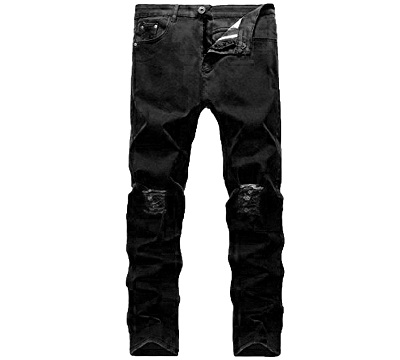 Mens Black Biker Leg Skinny Fit Stretch Slim Destroyed Denim Jeans