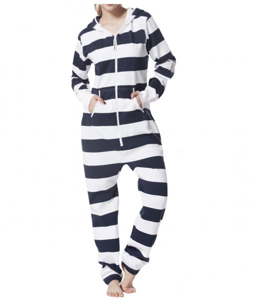 Women's White Navy Wide Stripes Onesies Fashion Printed Playsuit