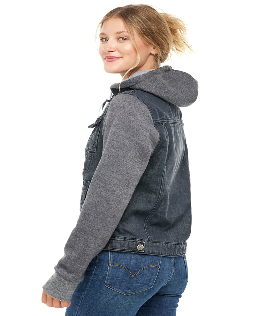 SKYLINEWEARS Women's Hooded Denim Jacket Long Sleeve Layered