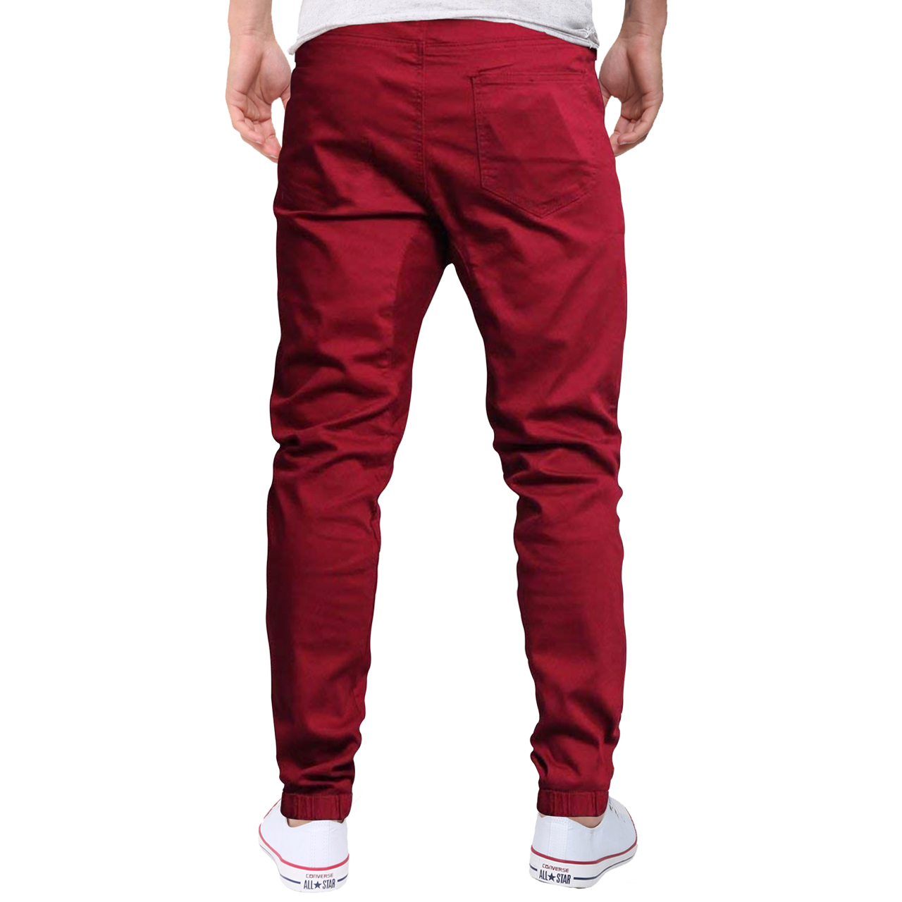 Men's Wine Chino Casual Pants Elastic Twill Cargo Trousers