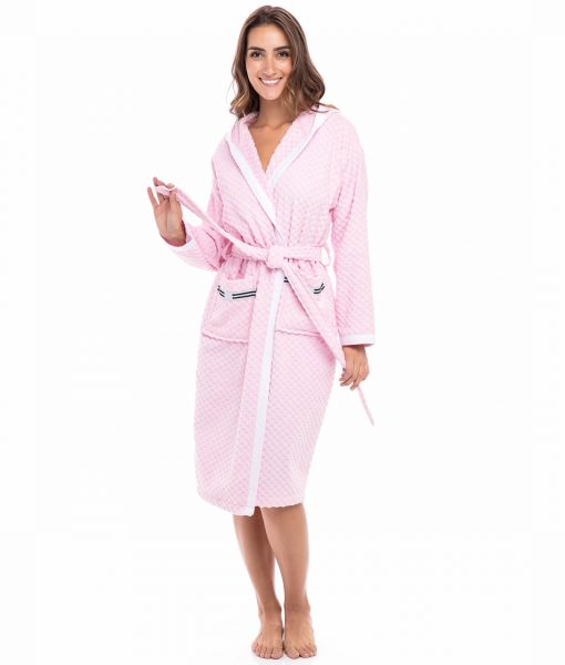 Women’s Pink Luxury Robes 100% Terry Cotton Hooded Bathrobe Spa Robe ...