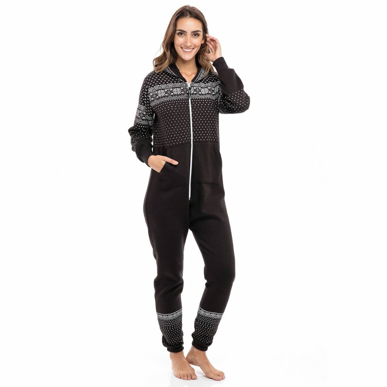 Women s Black Print Adult Onesie One Piece Non Footed Pajama