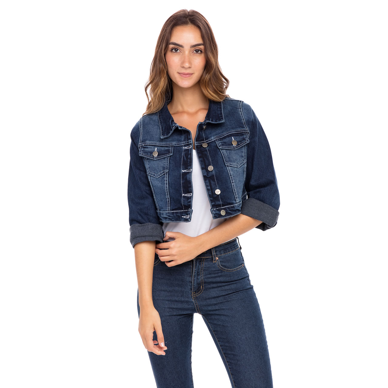 Womens Dark Blue Oversized Denim Long Sleeve Ladies Plus Size Jean Cropped Jackets Skylinewears 