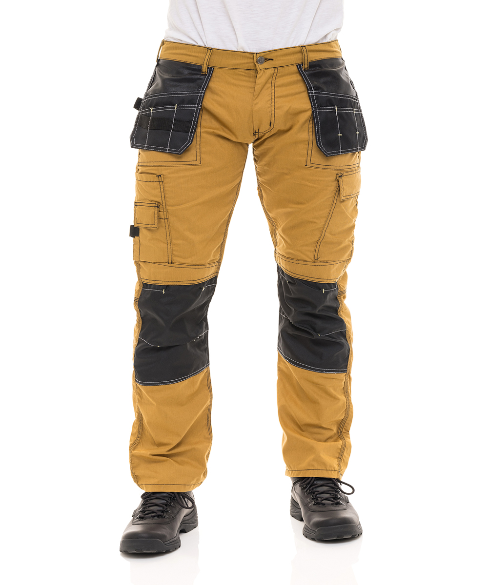 Mens Khaki Construction Pants Utility Tool Pockets Carpenter Cordura Knee  Reinforced Work Wear Safety Trousers 