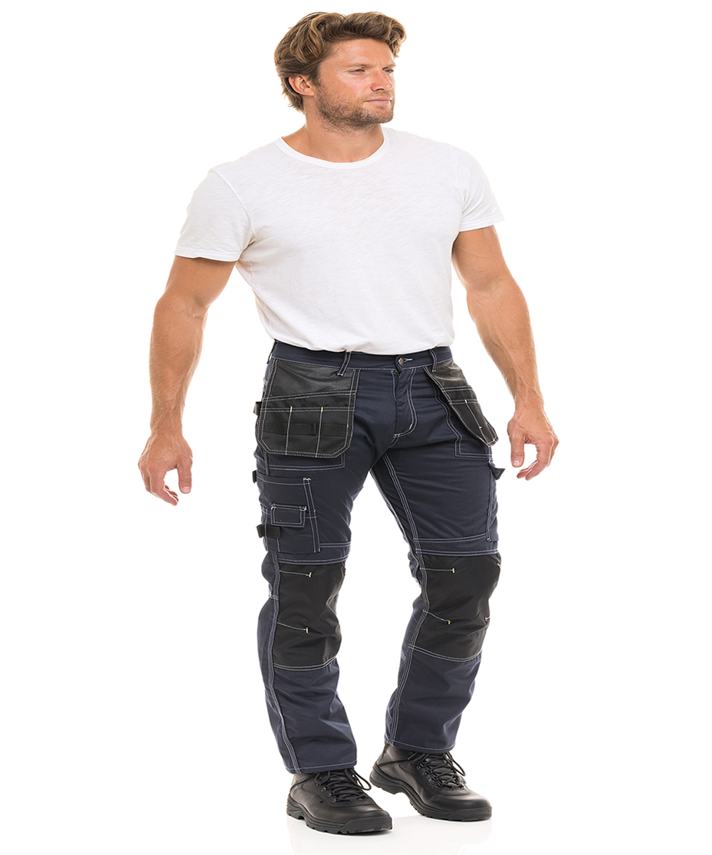 Mens Navy Construction Pants Utility Tool Pockets Carpenter Cordura